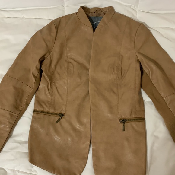 Kate & Mallory Tan/Beige Faux Leather Jacket, Size Small - Picture 2 of 4